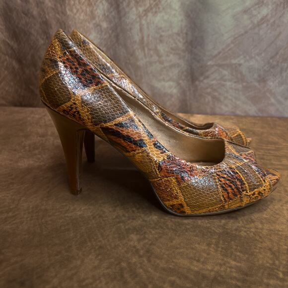 Candie's Stanton Print Patchwork Animal Print Pumps Open Toe High Heel Size 9.5 - Picture 10 of 11